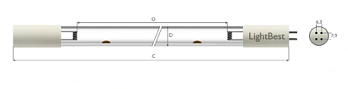 Лампа амальгамная LightBest GPHVA 1145T6L/4P 200W 2,2A (NNI 201/107 XL, NIQ 201/107 XL, Р-19200P)