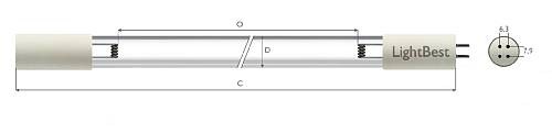 Лампа бактерицидная LightBest GPH1148T6L/4P 120W 0,8A (Kristall 130W model0016, P-19130Ls)